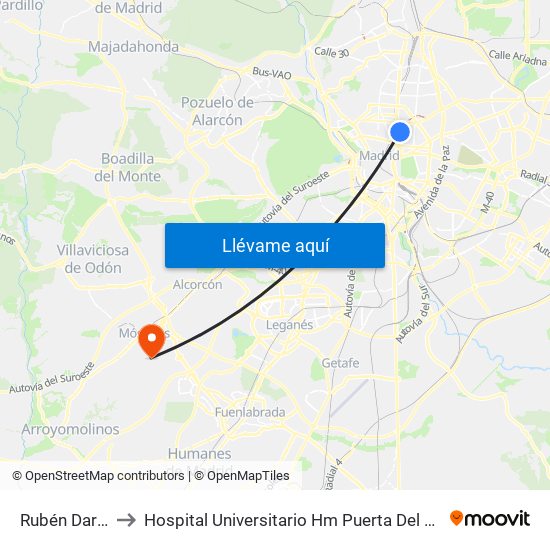 Rubén Darío to Hospital Universitario Hm Puerta Del Sur map