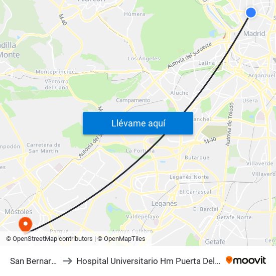 San Bernardo to Hospital Universitario Hm Puerta Del Sur map