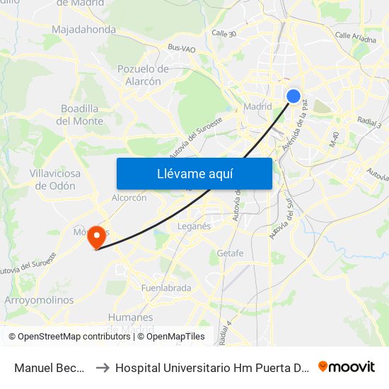 Manuel Becerra to Hospital Universitario Hm Puerta Del Sur map