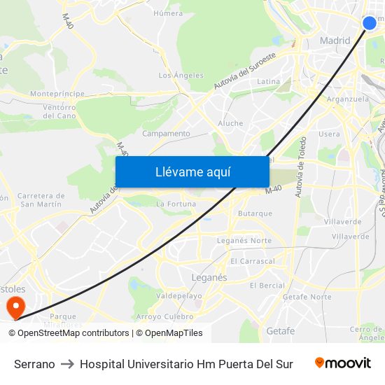 Serrano to Hospital Universitario Hm Puerta Del Sur map