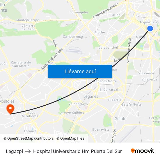 Legazpi to Hospital Universitario Hm Puerta Del Sur map