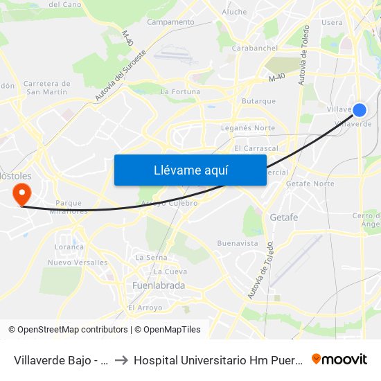 Villaverde Bajo - Cruce to Hospital Universitario Hm Puerta Del Sur map