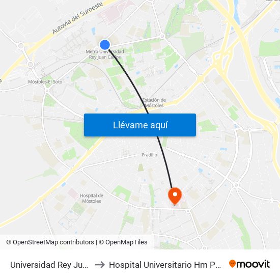 Universidad Rey Juan Carlos to Hospital Universitario Hm Puerta Del Sur map