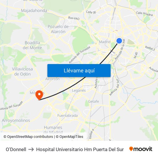 O'Donnell to Hospital Universitario Hm Puerta Del Sur map