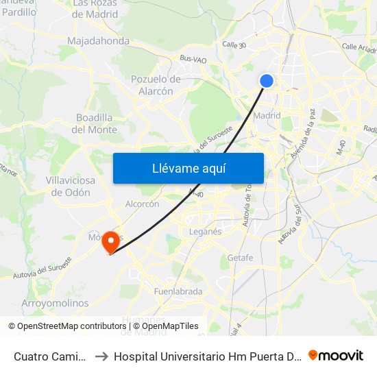 Cuatro Caminos to Hospital Universitario Hm Puerta Del Sur map