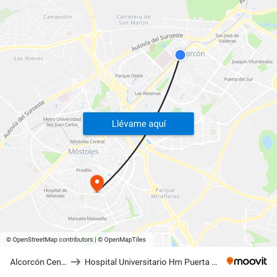 Alcorcón Central to Hospital Universitario Hm Puerta Del Sur map