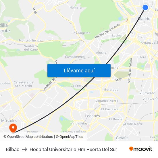 Bilbao to Hospital Universitario Hm Puerta Del Sur map