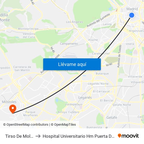 Tirso De Molina to Hospital Universitario Hm Puerta Del Sur map