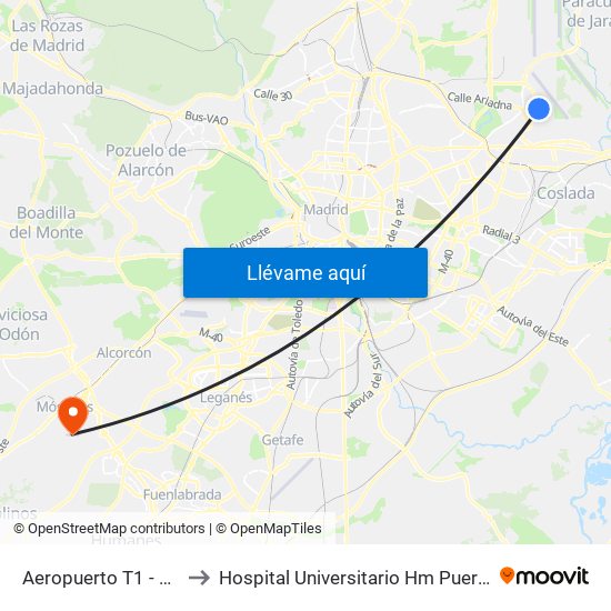 Aeropuerto T1 - T2 - T3 to Hospital Universitario Hm Puerta Del Sur map