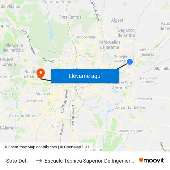 Soto Del Henares to Escuela Técnica Superior De Ingenieros Informáticos Upm map