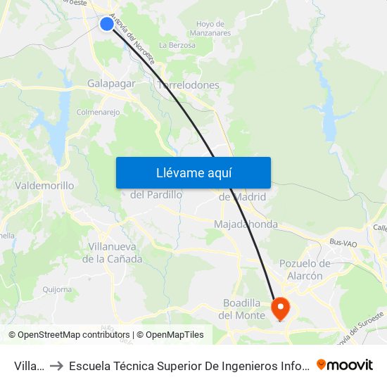 Villalba to Escuela Técnica Superior De Ingenieros Informáticos Upm map