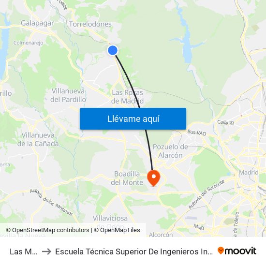 Las Matas to Escuela Técnica Superior De Ingenieros Informáticos Upm map