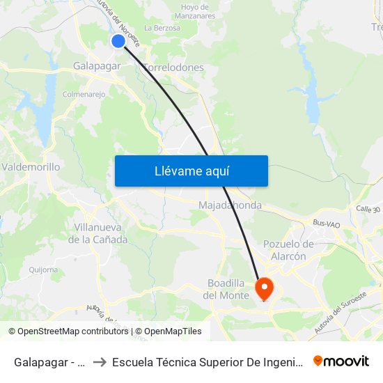 Galapagar - La Navata to Escuela Técnica Superior De Ingenieros Informáticos Upm map