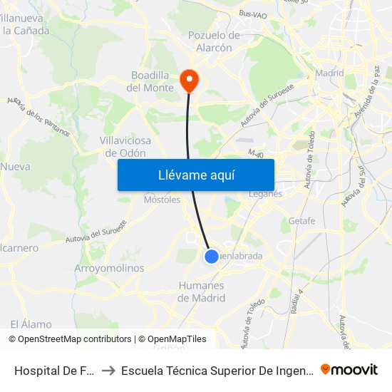 Hospital De Fuenlabrada to Escuela Técnica Superior De Ingenieros Informáticos Upm map