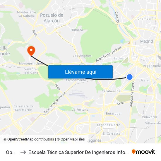 Opañel to Escuela Técnica Superior De Ingenieros Informáticos Upm map