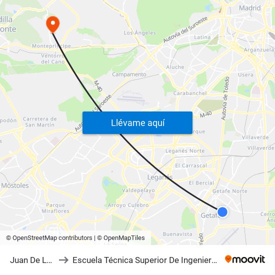 Juan De La Cierva to Escuela Técnica Superior De Ingenieros Informáticos Upm map