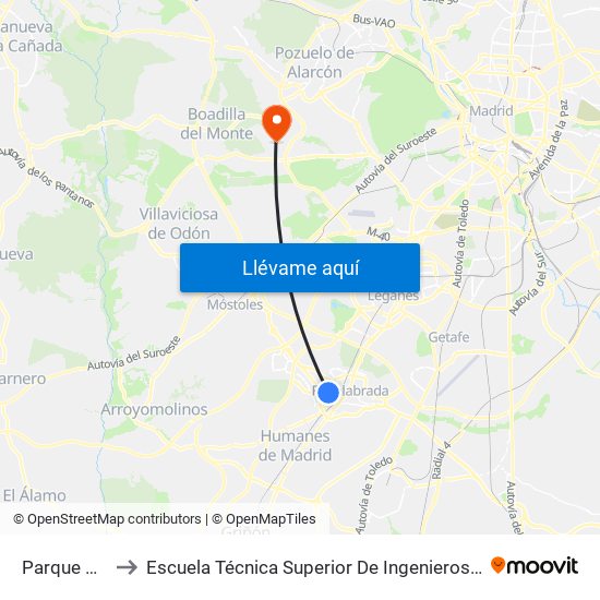 Parque Europa to Escuela Técnica Superior De Ingenieros Informáticos Upm map
