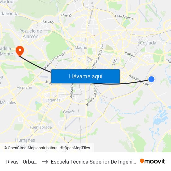 Rivas - Urbanizaciones to Escuela Técnica Superior De Ingenieros Informáticos Upm map