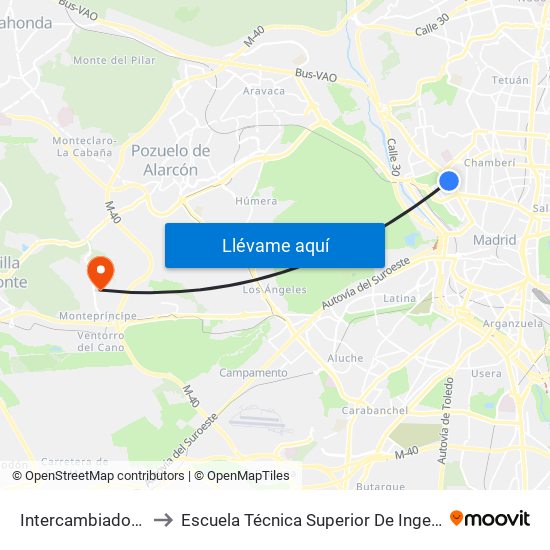 Intercambiador De Moncloa to Escuela Técnica Superior De Ingenieros Informáticos Upm map