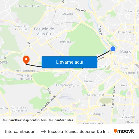 Intercambiador De Príncipe Pío to Escuela Técnica Superior De Ingenieros Informáticos Upm map