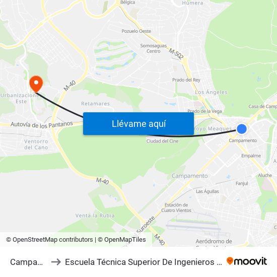 Campamento to Escuela Técnica Superior De Ingenieros Informáticos Upm map