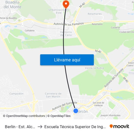 Berlín - Est. Alcorcón Central to Escuela Técnica Superior De Ingenieros Informáticos Upm map