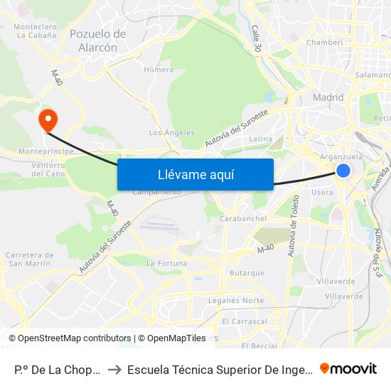 P.º De La Chopera - Legazpi to Escuela Técnica Superior De Ingenieros Informáticos Upm map