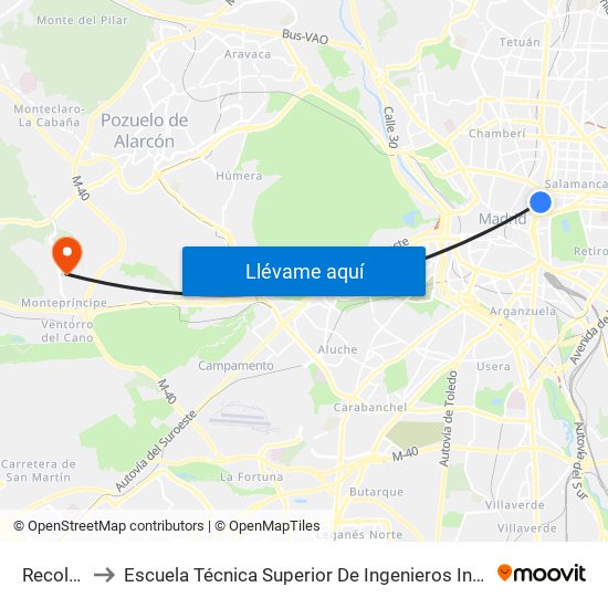 Recoletos to Escuela Técnica Superior De Ingenieros Informáticos Upm map