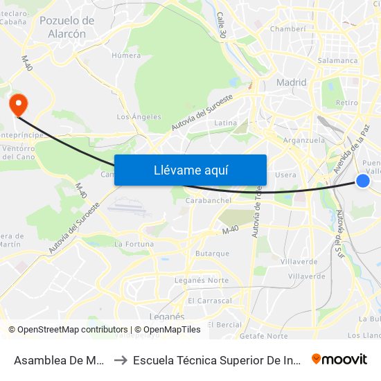 Asamblea De Madrid - Entrevías to Escuela Técnica Superior De Ingenieros Informáticos Upm map