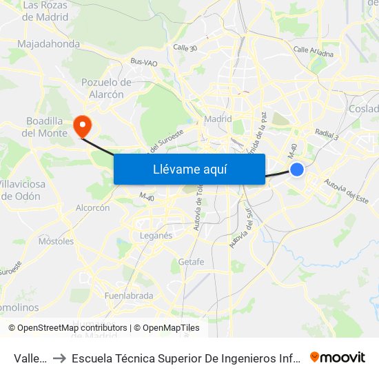 Vallecas to Escuela Técnica Superior De Ingenieros Informáticos Upm map