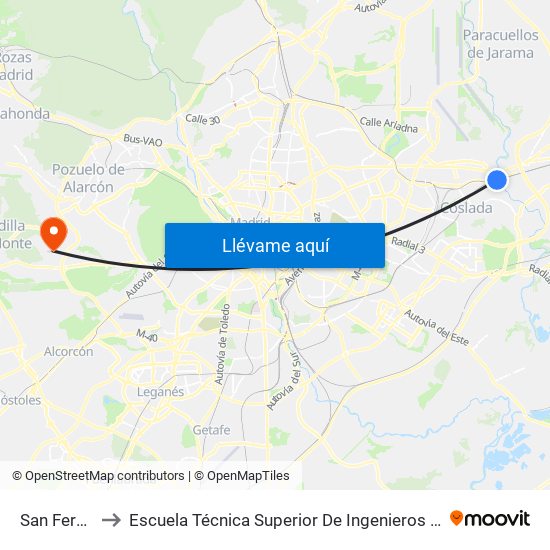 San Fernando to Escuela Técnica Superior De Ingenieros Informáticos Upm map