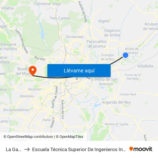 La Garena to Escuela Técnica Superior De Ingenieros Informáticos Upm map