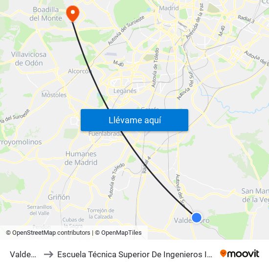Valdemoro to Escuela Técnica Superior De Ingenieros Informáticos Upm map