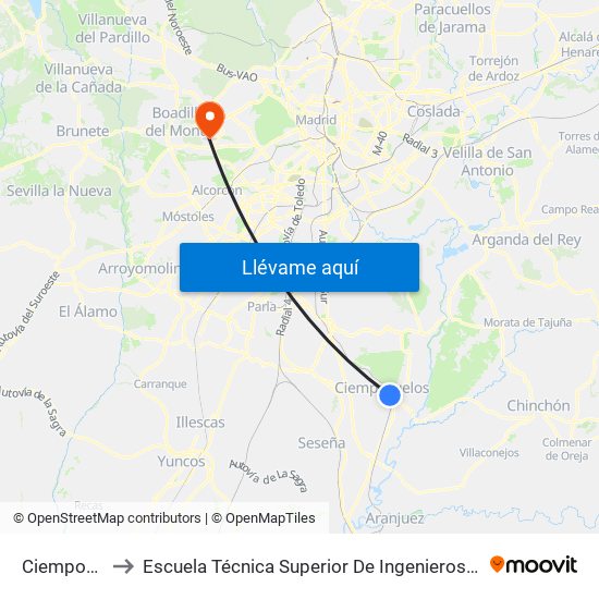 Ciempozuelos to Escuela Técnica Superior De Ingenieros Informáticos Upm map