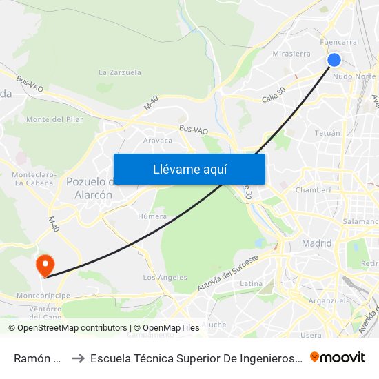Ramón Y Cajal to Escuela Técnica Superior De Ingenieros Informáticos Upm map