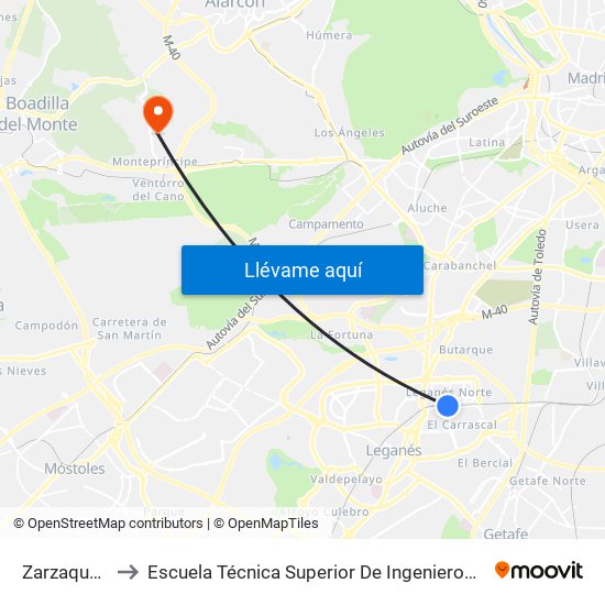 Zarzaquemada to Escuela Técnica Superior De Ingenieros Informáticos Upm map