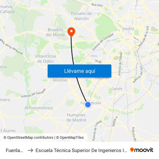 Fuenlabrada to Escuela Técnica Superior De Ingenieros Informáticos Upm map