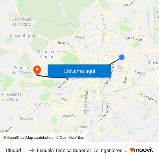 Ciudad Lineal to Escuela Técnica Superior De Ingenieros Informáticos Upm map