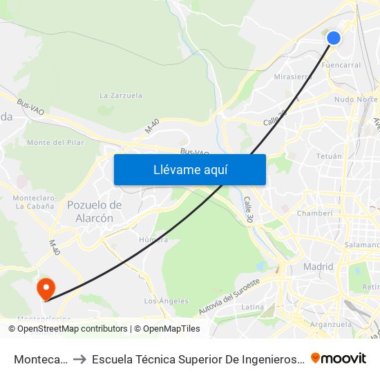 Montecarmelo to Escuela Técnica Superior De Ingenieros Informáticos Upm map