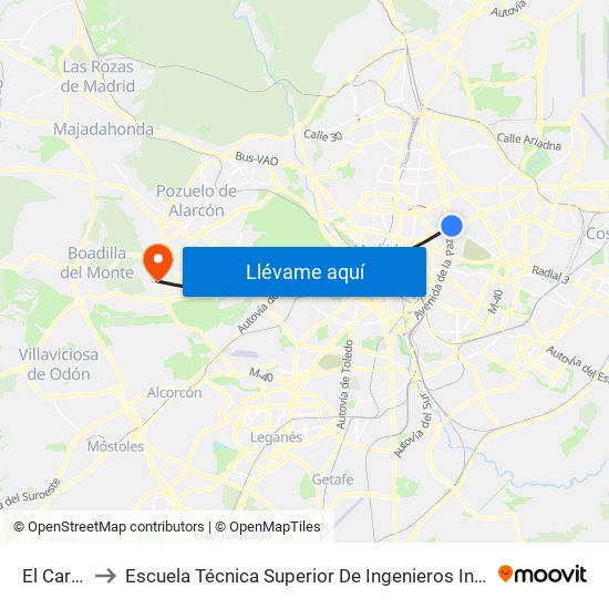 El Carmen to Escuela Técnica Superior De Ingenieros Informáticos Upm map