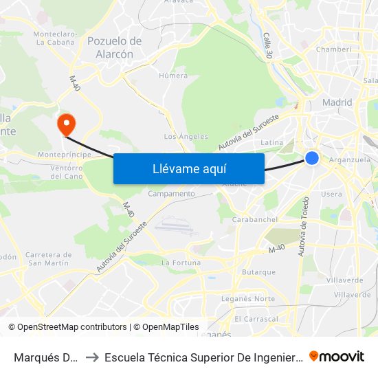 Marqués De Vadillo to Escuela Técnica Superior De Ingenieros Informáticos Upm map