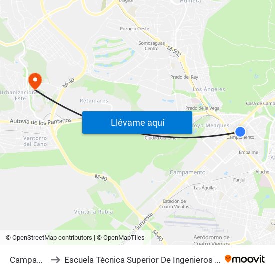 Campamento to Escuela Técnica Superior De Ingenieros Informáticos Upm map