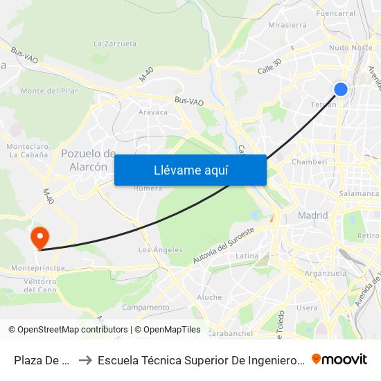 Plaza De Castilla to Escuela Técnica Superior De Ingenieros Informáticos Upm map