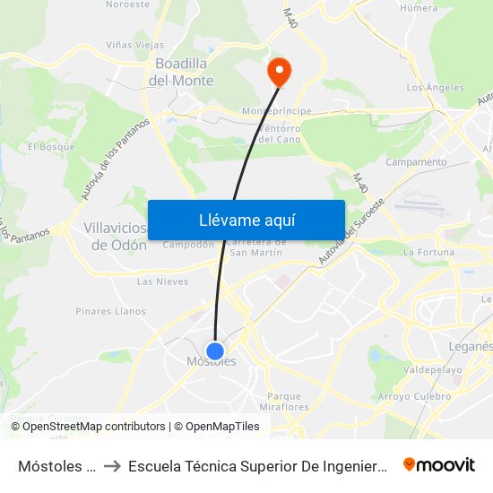 Móstoles Central to Escuela Técnica Superior De Ingenieros Informáticos Upm map