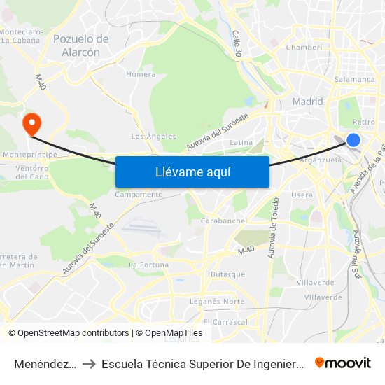 Menéndez Pelayo to Escuela Técnica Superior De Ingenieros Informáticos Upm map