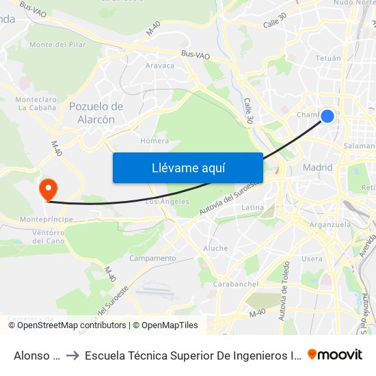 Alonso Cano to Escuela Técnica Superior De Ingenieros Informáticos Upm map