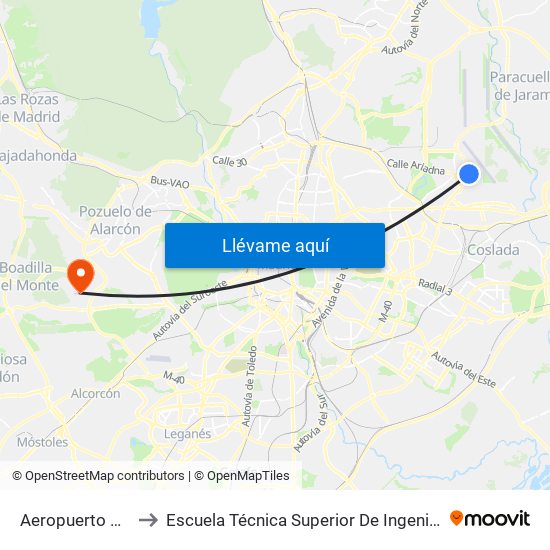 Aeropuerto T1 - T2 - T3 to Escuela Técnica Superior De Ingenieros Informáticos Upm map