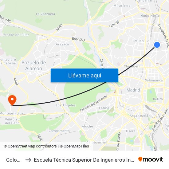 Colombia to Escuela Técnica Superior De Ingenieros Informáticos Upm map