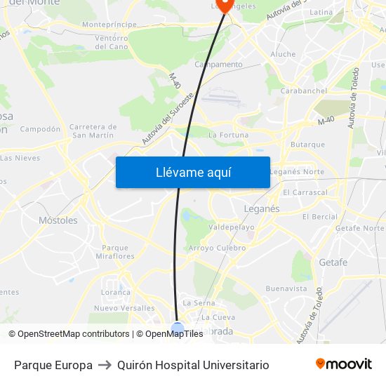 Parque Europa to Quirón Hospital Universitario map