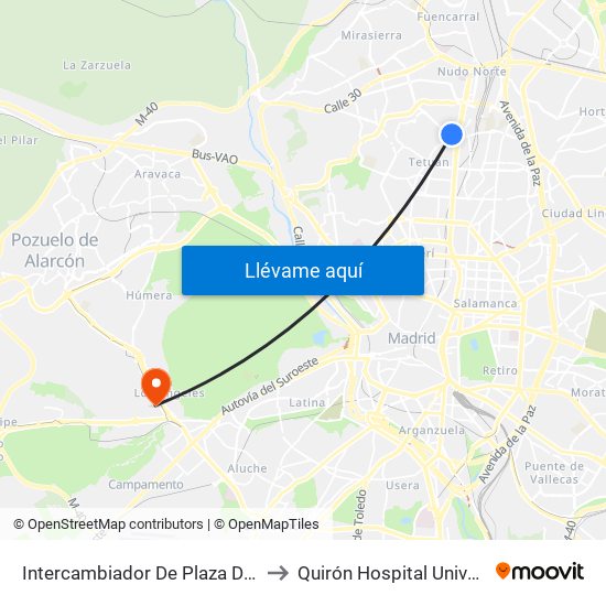 Intercambiador De Plaza De Castilla to Quirón Hospital Universitario map
